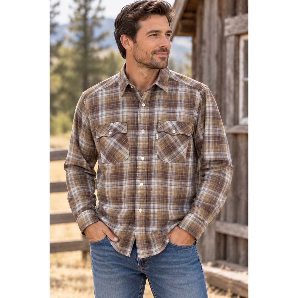Vintage Levi's Men's M Brown Plaid Western Shirt Regular Ranch Cowboy Workwear